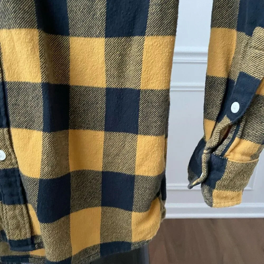 Levi’s Mustard Yellow Buffalo Plaid Button Up Hoodie Shirt S